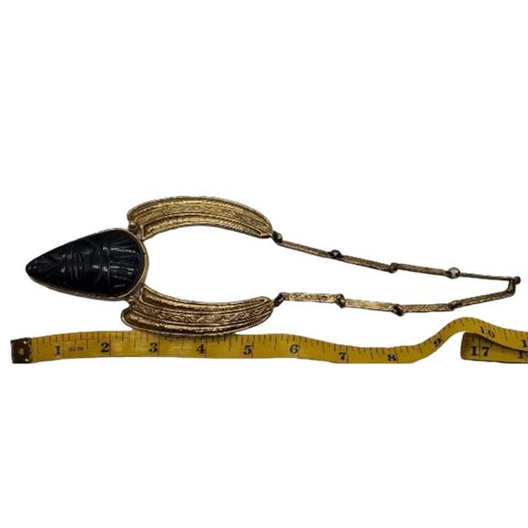 RARE Vintage IXEL Signed Aztec Mexican Necklace & Earrings- Obsidian Protection - Picture 2 of 16